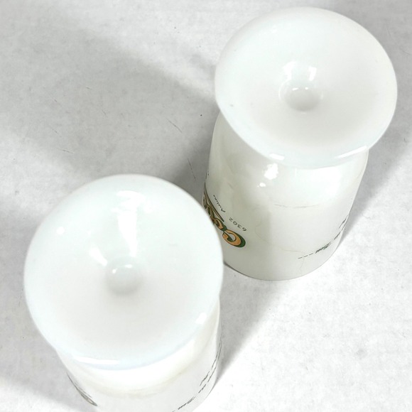 2 VTG MCM Milk Glass Footed Coffee Mugs SET Floral Band Pedestal Cobble Meat TX - Picture 4 of 10